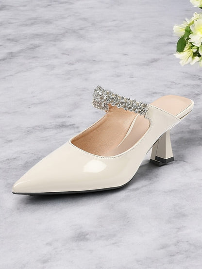 Embellished Pointed-Toe Slip-On Heeled Rhinestone Women's