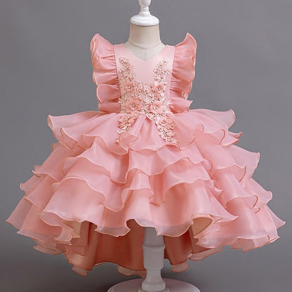 Girls' Dress Asymmetrical Floral Kids Party