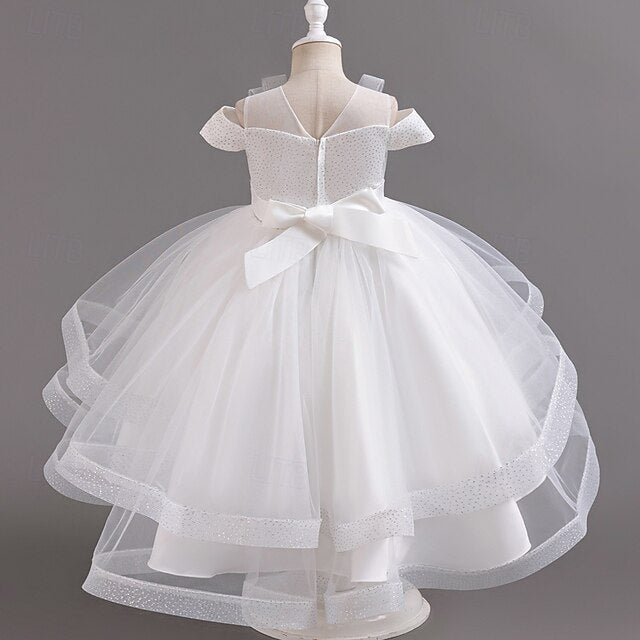 Solid Dress Color Sleeve Kids Party Short Wedding Girls'