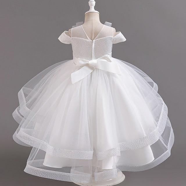 Sleeve Girls' Party Color Wedding Dress Kids Solid Short