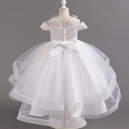 Sleeve Girls' Party Color Wedding Dress Kids Solid Short