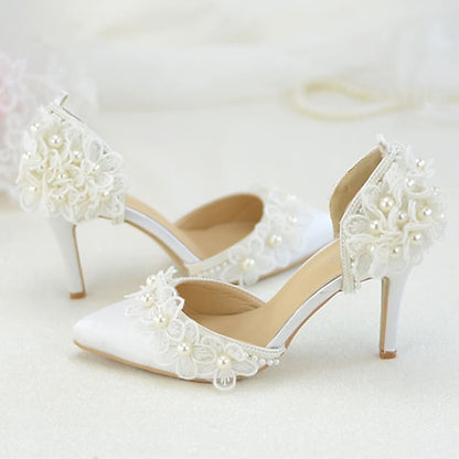 Heels Lace Wedding Platform with Floral Women's White