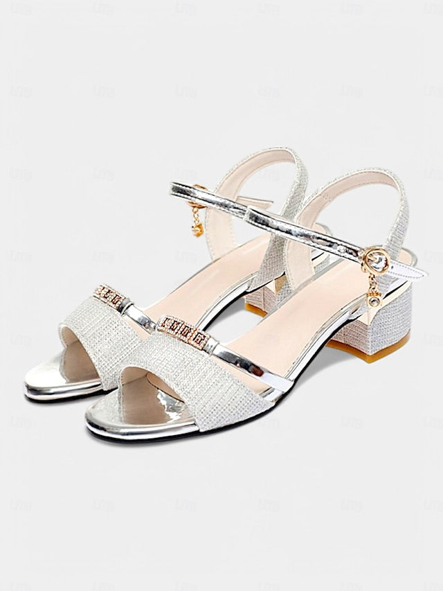 Elegant Heeled Women Shoes Sandals for Rhinestone Dress Silver -