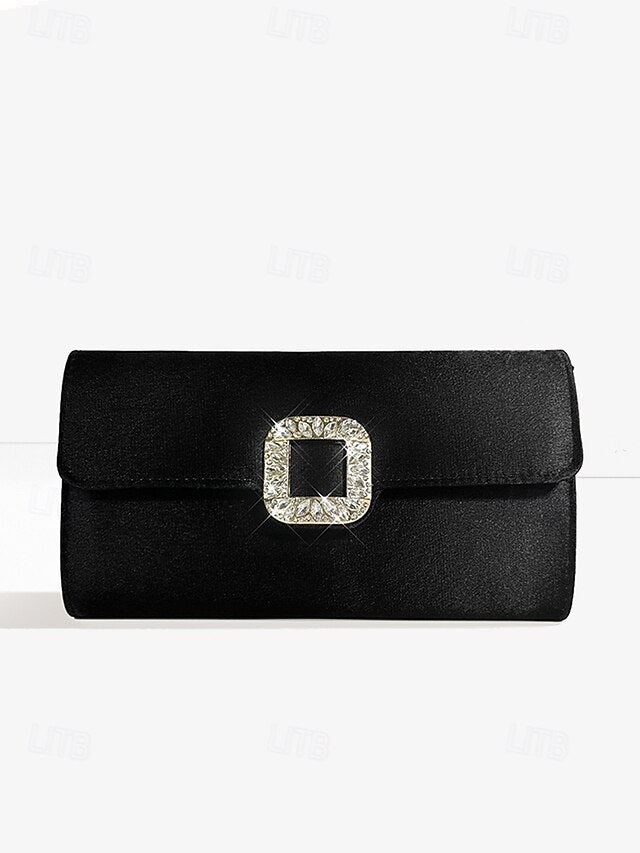 Rhinestone Women's with Elegant White - Clutch Satin Buckle