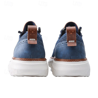 Men's Shoes Beige Knit Lace-Up Sneakers with Lightweight