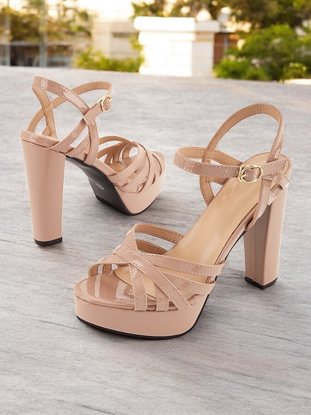 Sandals Nude Platform High Heel Strappy for Women –