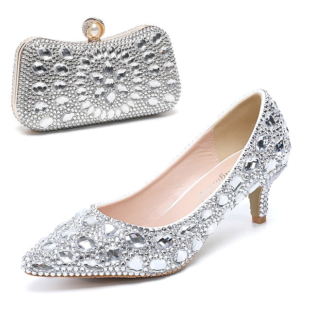 Heel Kitten Crystal-Embellished Shoes Matching Women's and