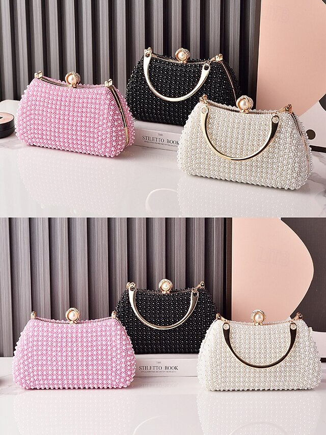 Pearl Evening Bag Handle Gold with Clutch Beaded Women's