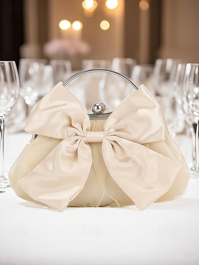 Elegant Bag Women's – Pearl Bow Satin Evening Clutch