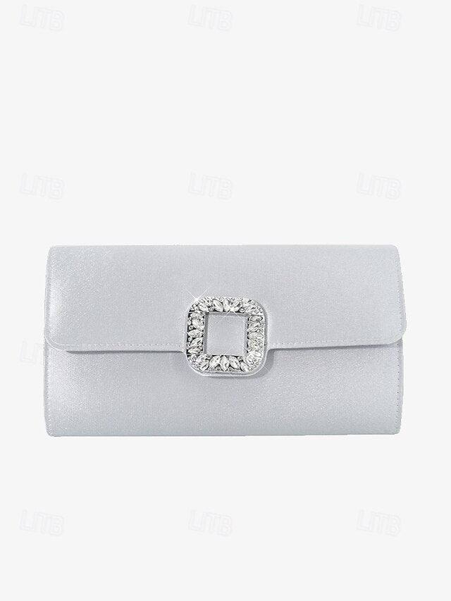 Rhinestone Women's with Elegant White - Clutch Satin Buckle
