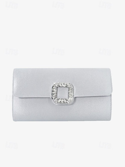 Rhinestone Women's with Elegant White - Clutch Satin Buckle