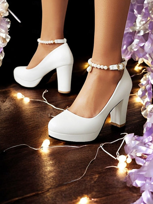 Pearl White Pumps Ankle with Heel – High Women's Strap