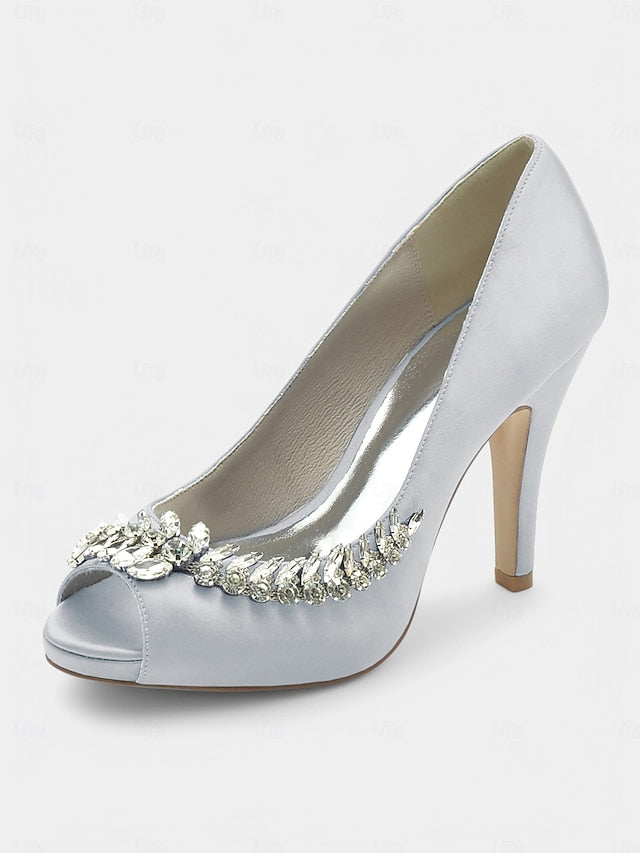 Satin Crystal Blue Heels Luxury – Peep-Toe Embellishment with