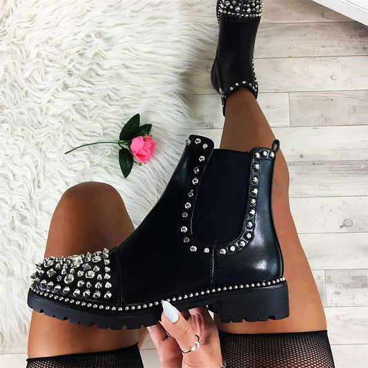 Ankle Chelsea Studded Black – Chunky Boots Sole Women for