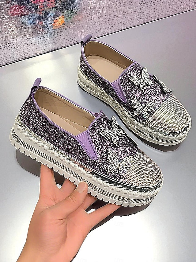 Women's Platform Glitter Slip-On with Sneakers Purple