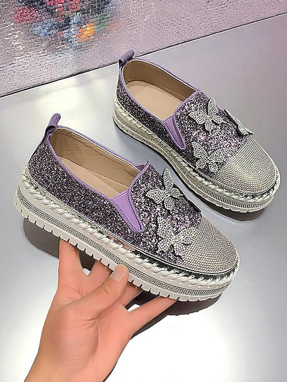 Women's Platform Glitter Slip-On with Sneakers Purple