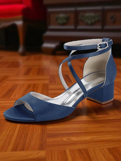Ankle with Block Heel Satin Elegant Sandals Women's Strap -