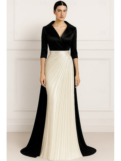 Evening Gold Gown Elegant Dress Black Wedding Formal A-Line