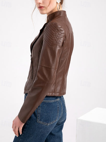 Leather Jacket Women's Zipper Faux Comfortable Pocket