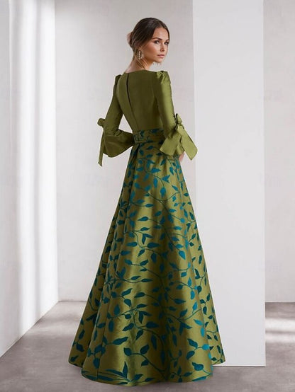Evening Length A-Line Floor 3/4 Wedding Formal Gown