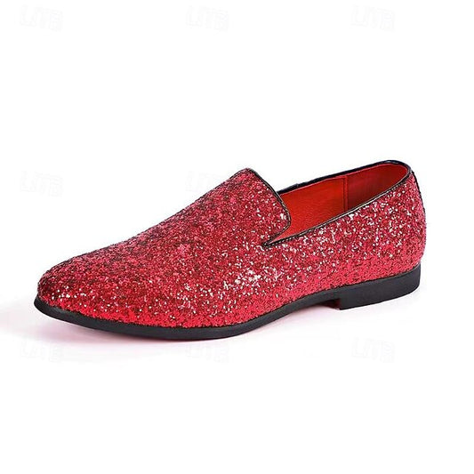 - Glitter Red Men's Loafers Slip On