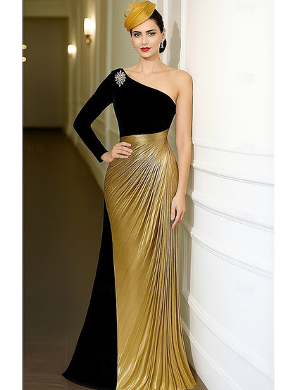 Gold Elegant Wedding A-Line Dress Evening Black Gown Formal