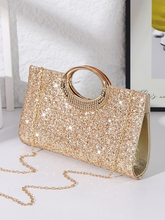 with Bag Gold Evening Clutch Women's Silver Glitter