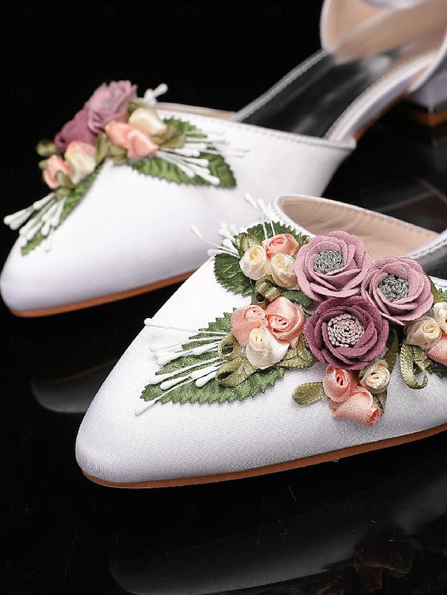 Embroidered – Floral Flat with Clutch Shoes Matching White