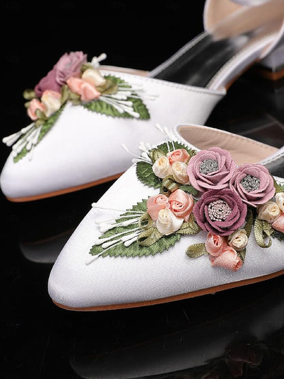Embroidered – Floral Flat with Clutch Shoes Matching White
