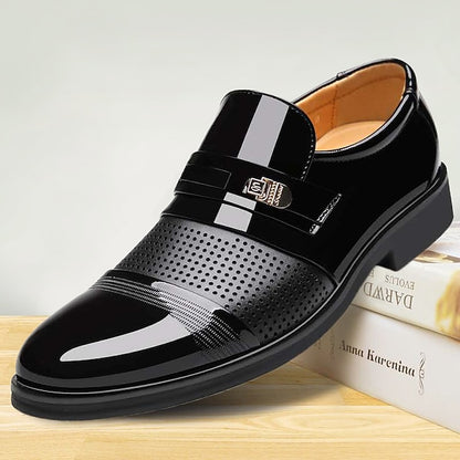 Men's Loafers with Faux Patent Brown Leather