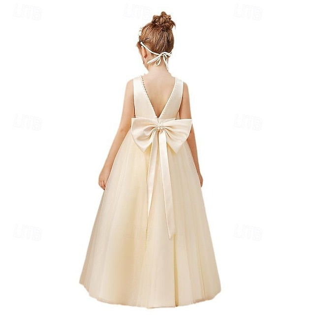 Flower Party Girl Dress Color Solid Kids Girls'