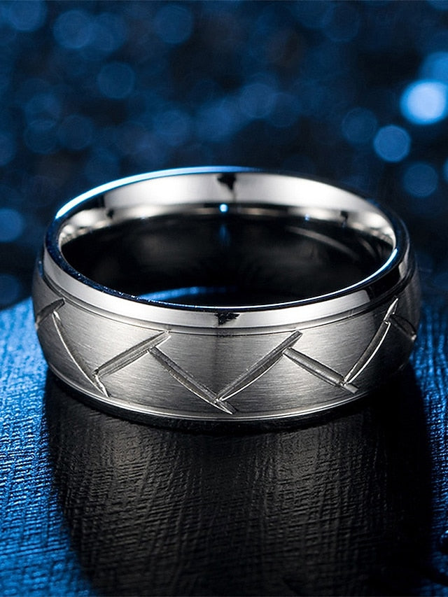 Steel Men's Pattern Stainless Geometric Modern Rings –