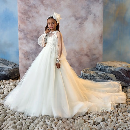 Party Dress Girls' Communion Color Solid First Kids