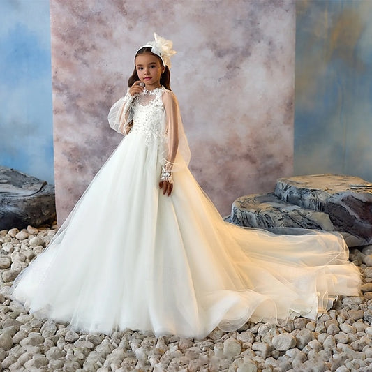 Party Dress Girls' Communion Color Solid First Kids