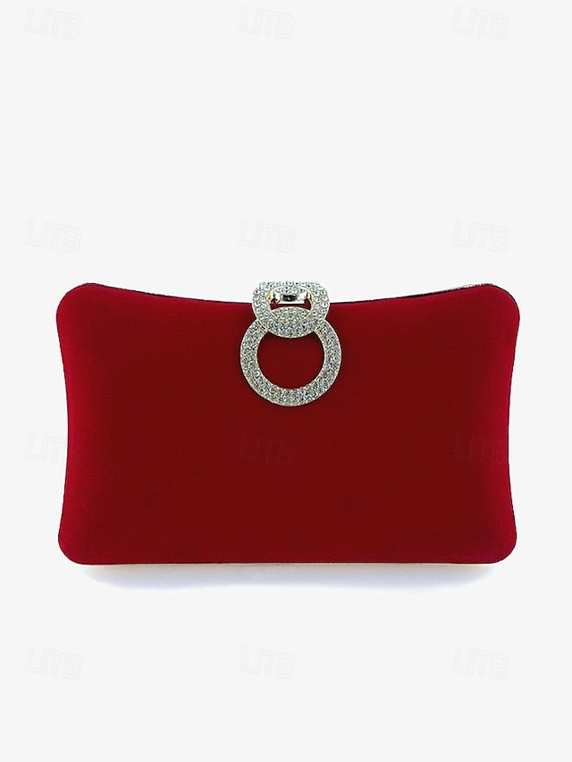 Women's Elegant Clutch Blue Ring Rhinestone Bag Velvet with