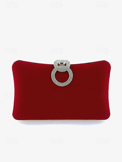 Women's Elegant Clutch Blue Ring Rhinestone Bag Velvet with