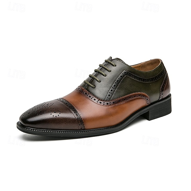Brown Faux Oxford Black Leather Wingtip and – Men's Shoes