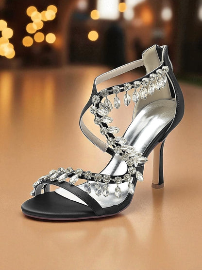 with Women's Strappy Heel White Sandals Rhinestone High