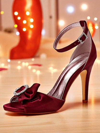 with High Sandals Rhinestone Heel Satin Women's Purple