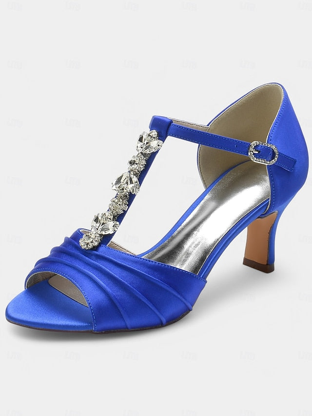 Crystal Detail Heels – Open-Toe Satin White with Bridal