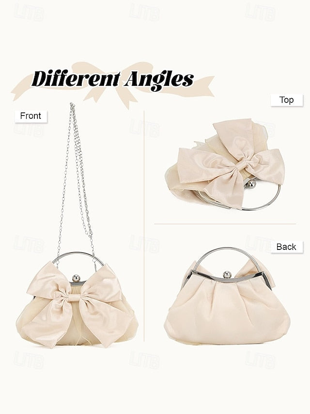Elegant Bag Women's – Pearl Bow Satin Evening Clutch
