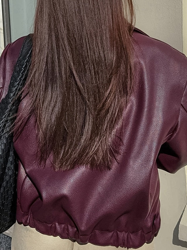 Leather Women's Warm Pocket Faux Zipper Comfortable Jacket