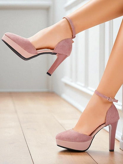 Heel Suede Women's Strap Ankle High Platform Burgundy 1950s