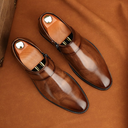 Business Shoes Brown Loafers Slip-On Leather Men's