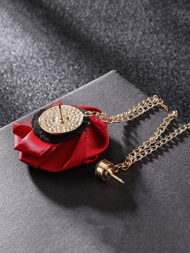 Lapel Rose – with Pin Chain Red Men's Elegant Gold