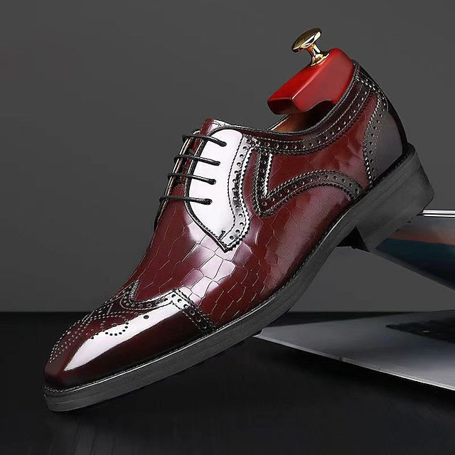 Burgundy Oxford Patent Shoes Brogue Men's with Leather