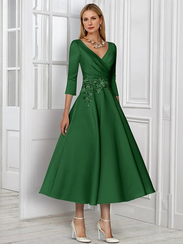 V Dress the Neck of A-Line Bride Simple Mother Elegant