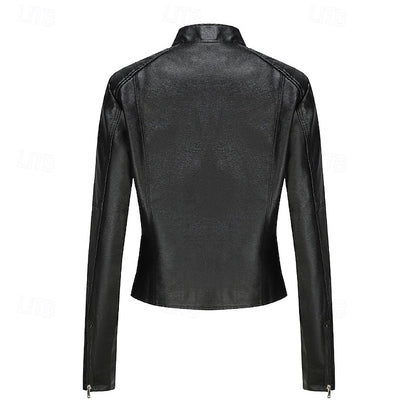 Zipper Jacket Pocket Faux Leather Women's Comfortable