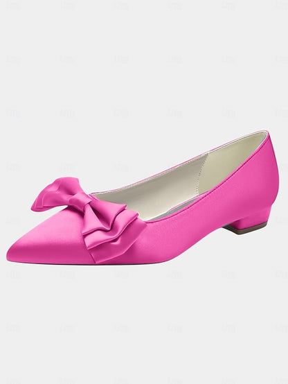Pointed - Bow Flats Women's Elegant Satin Green Toe