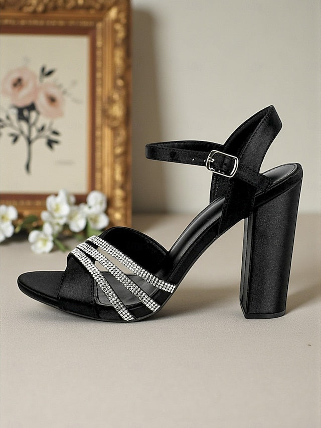 Sandals Open Toe Heel Block Black Women's - Ankle Strap